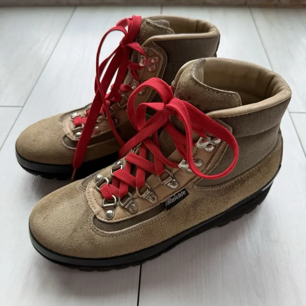 Vintage Raichle Men's Size 8 M Swiss Suede/Canvas Hiking Mountaineering Boots